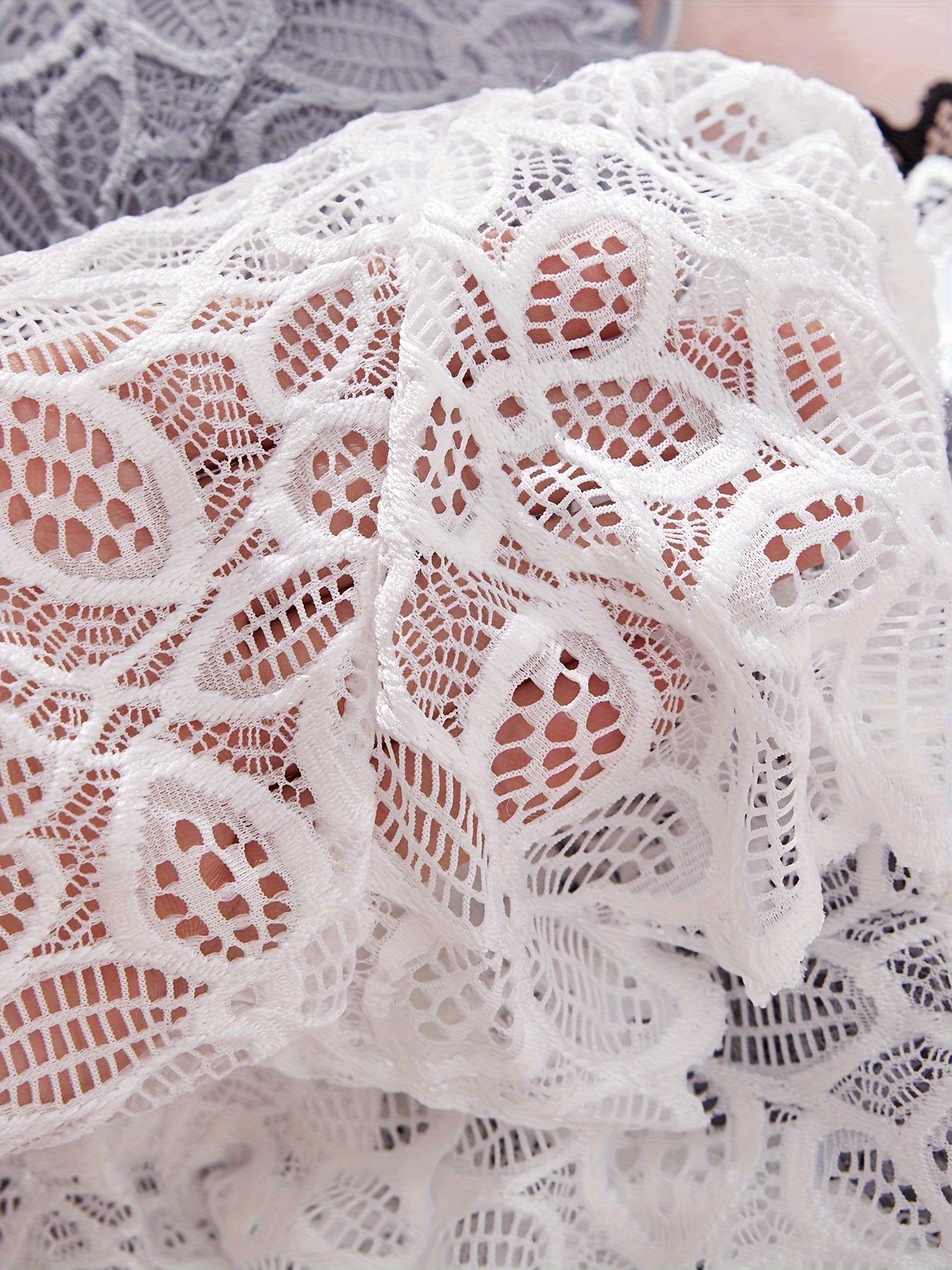 Women's Lace Lingerie Set with Wireless Bra, Panties, Removable Pads, Nylon Blend, 6-Piece