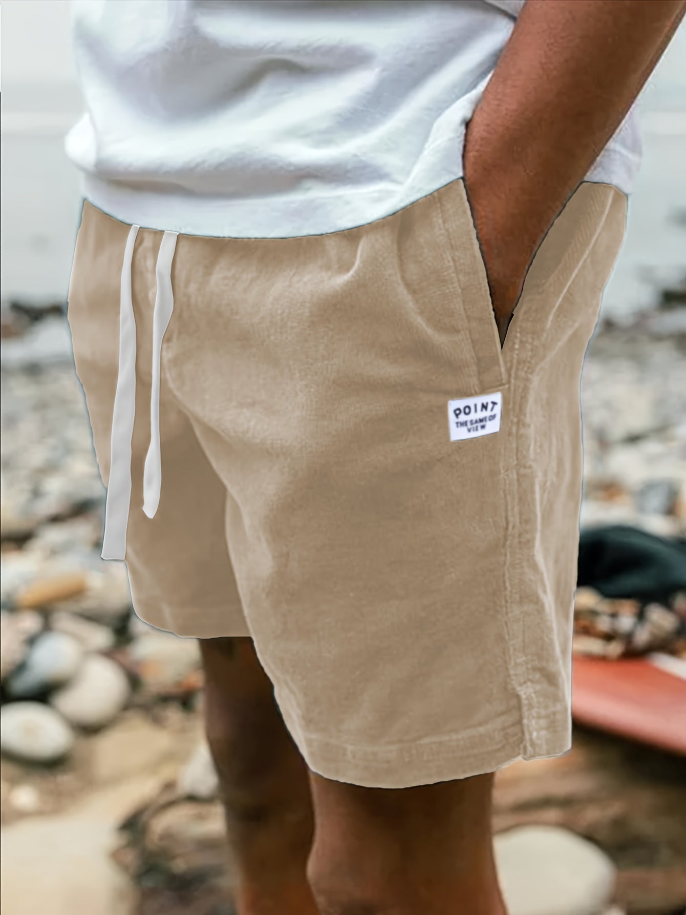 Men's Cotton Corduroy Shorts with Pockets and Drawstring for Summer Casual