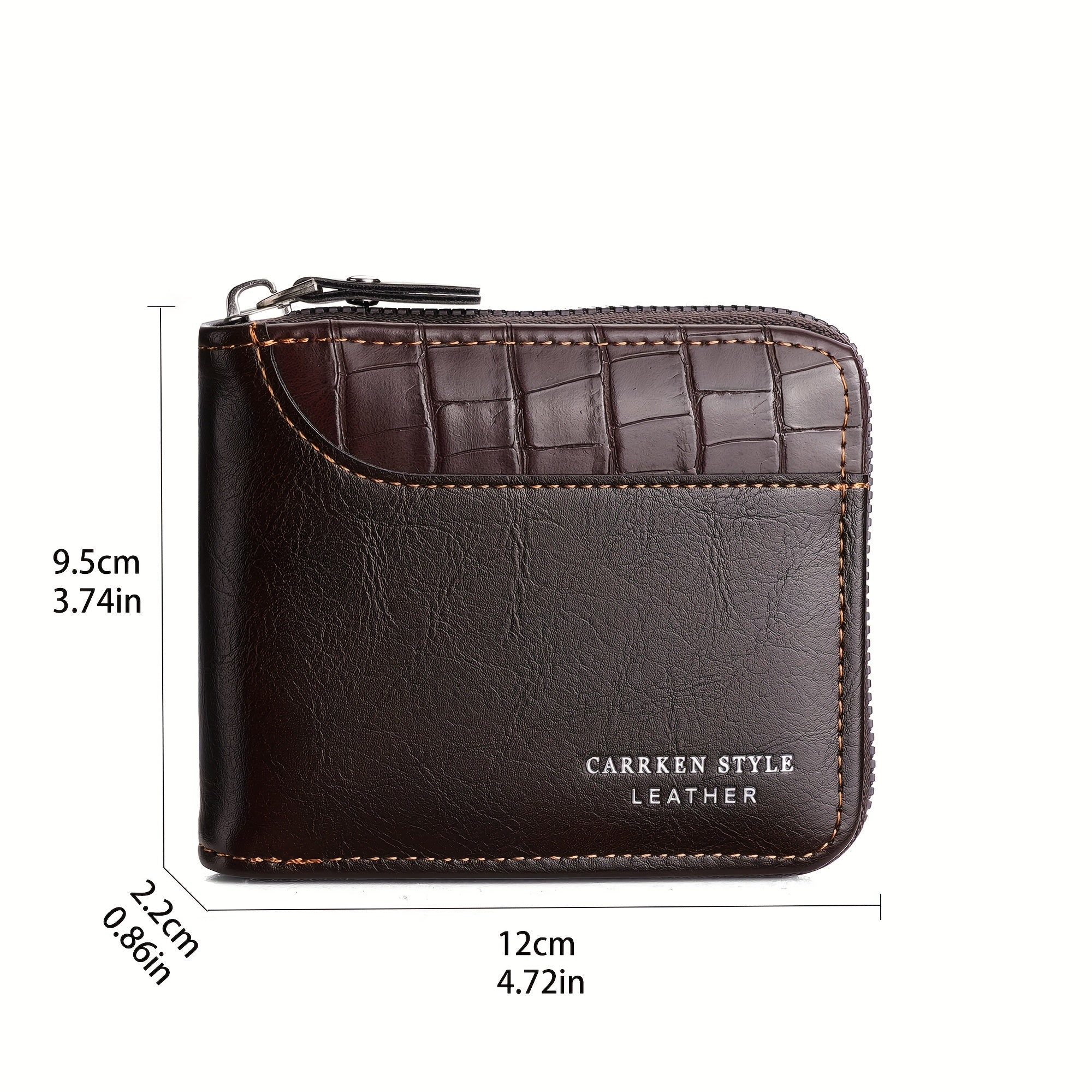 Men's Crocodile Pattern Leather Wallet with Zipper Closure and Large Capacity Brown Black