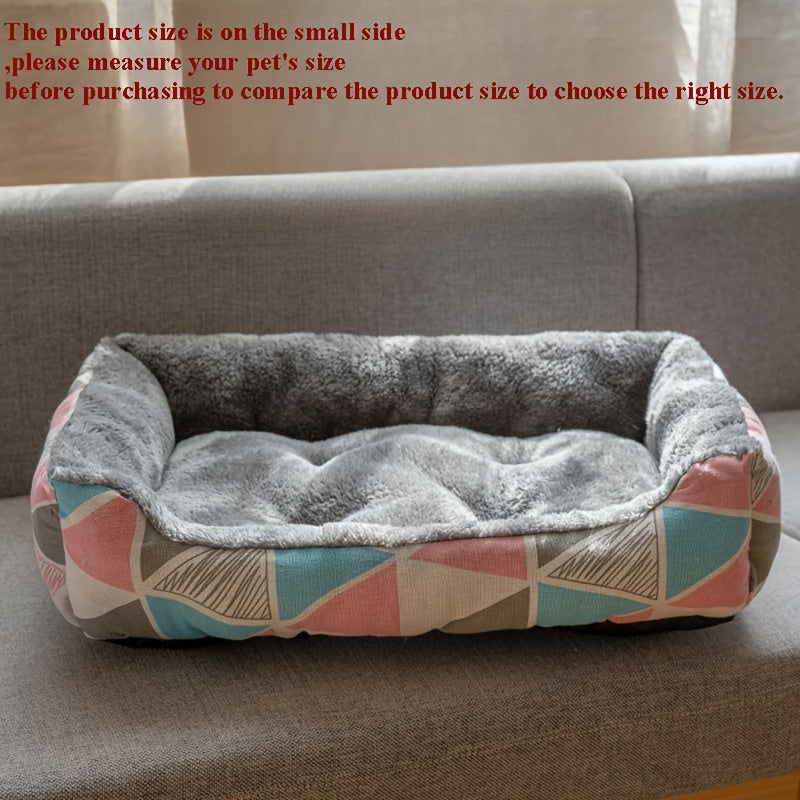 Rectangle Pet Bed for Small Dogs Blue Cartoon Design Soft Polyester Fiber Fill