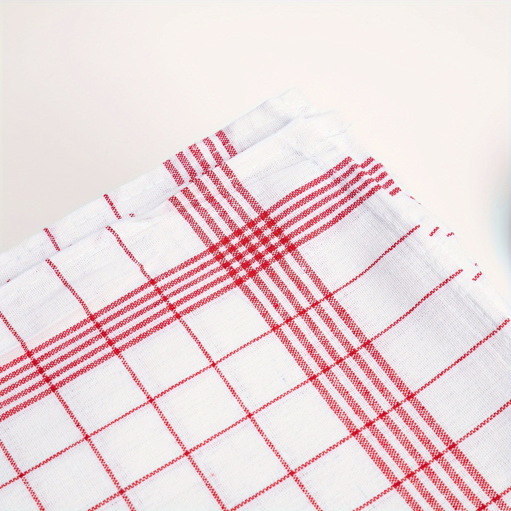 Set of 12 Vintage Red and White Check European Kitchen Towels 62x42cm Heavy Hand Hemmed