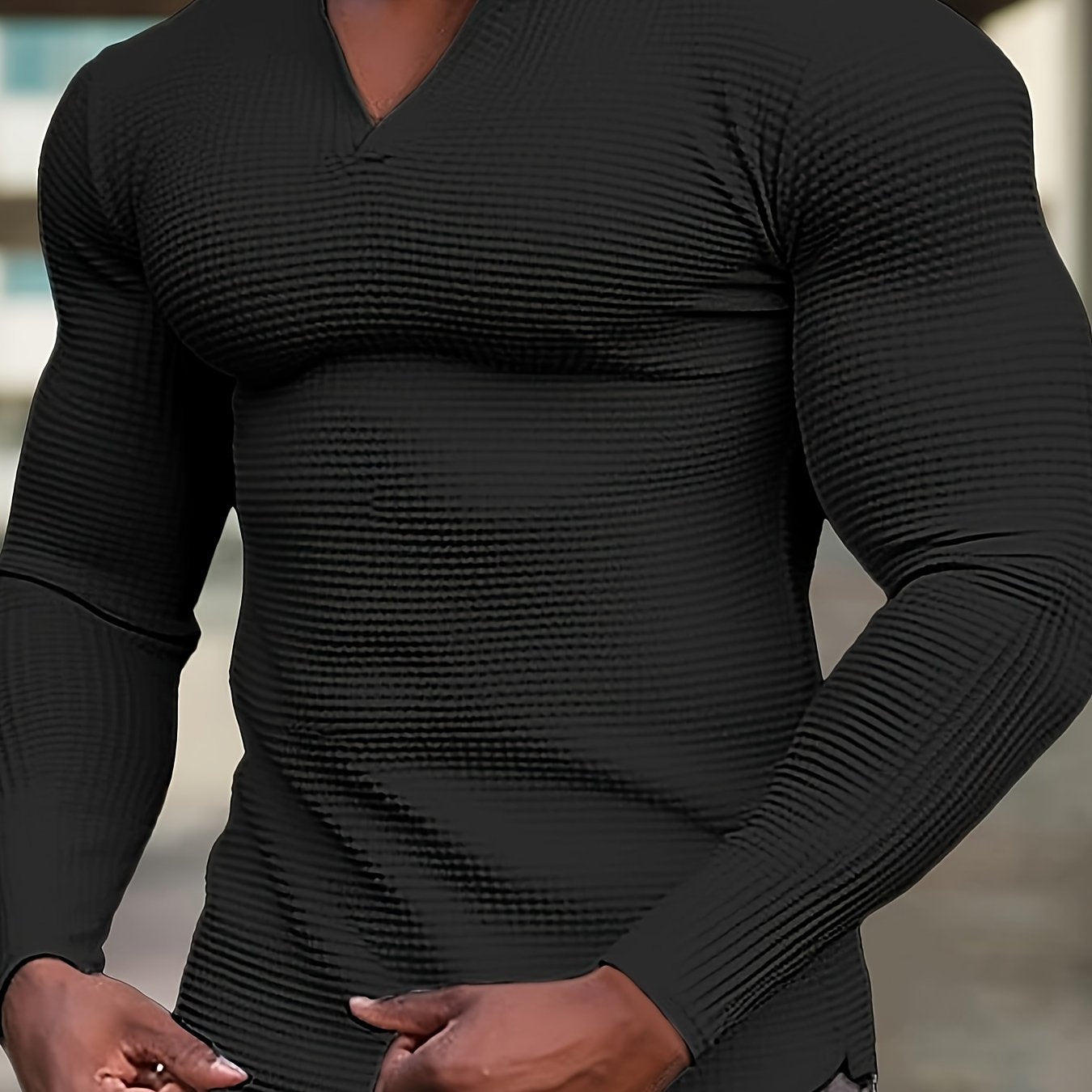 Men's Waffle V-Neck Long Sleeve T-Shirt Polyester Solid Color Casual Active Wear