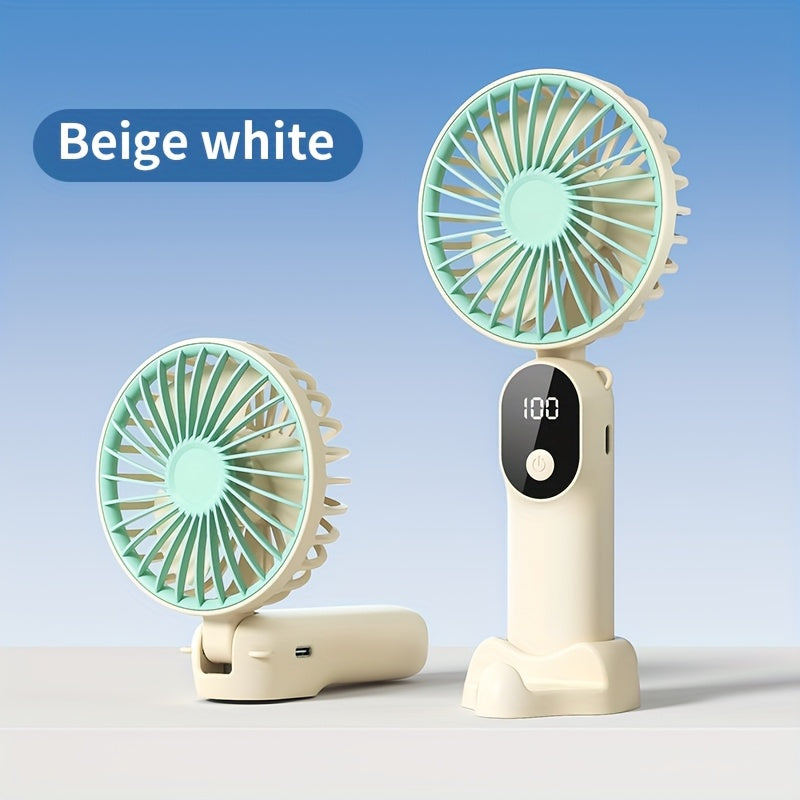 Portable USB Rechargeable Fan with 6 Speeds Digital Display Handheld Neck Desktop for Travel Outdoor