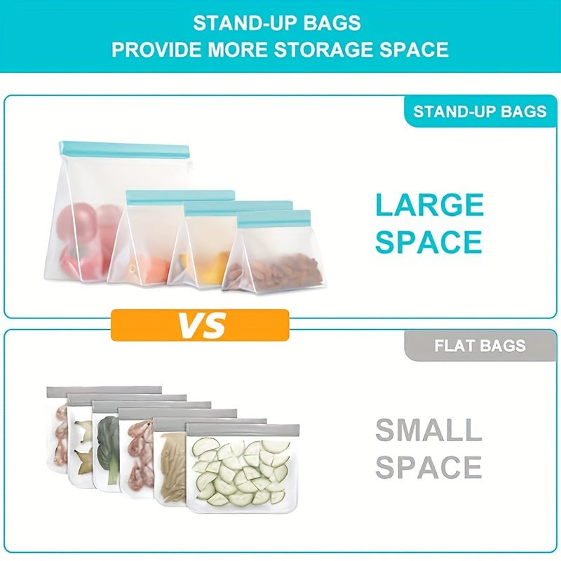 Pack of 8 BPA-Free Gallon Size PEVA Reusable Freezer Storage Bags Leakproof Durable for Meal Prep Snacks Sandwiches