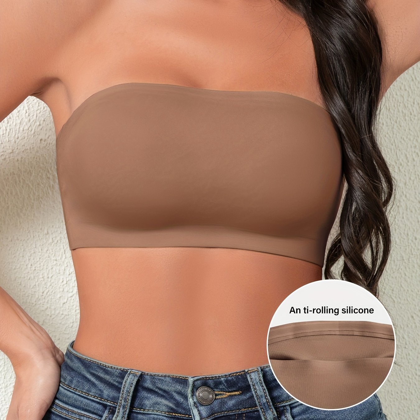 Women's Strapless Wireless Bandeau Bra with Push-Up Support and Anti-Slip Design