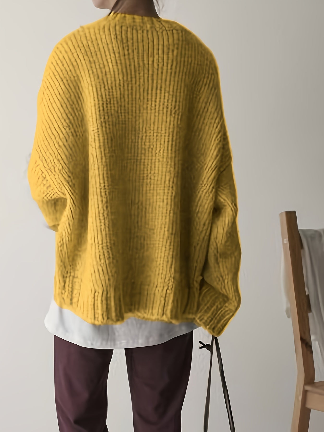 Women's Plus Size Knit Sweater with Pockets Long Sleeve Fall Winter