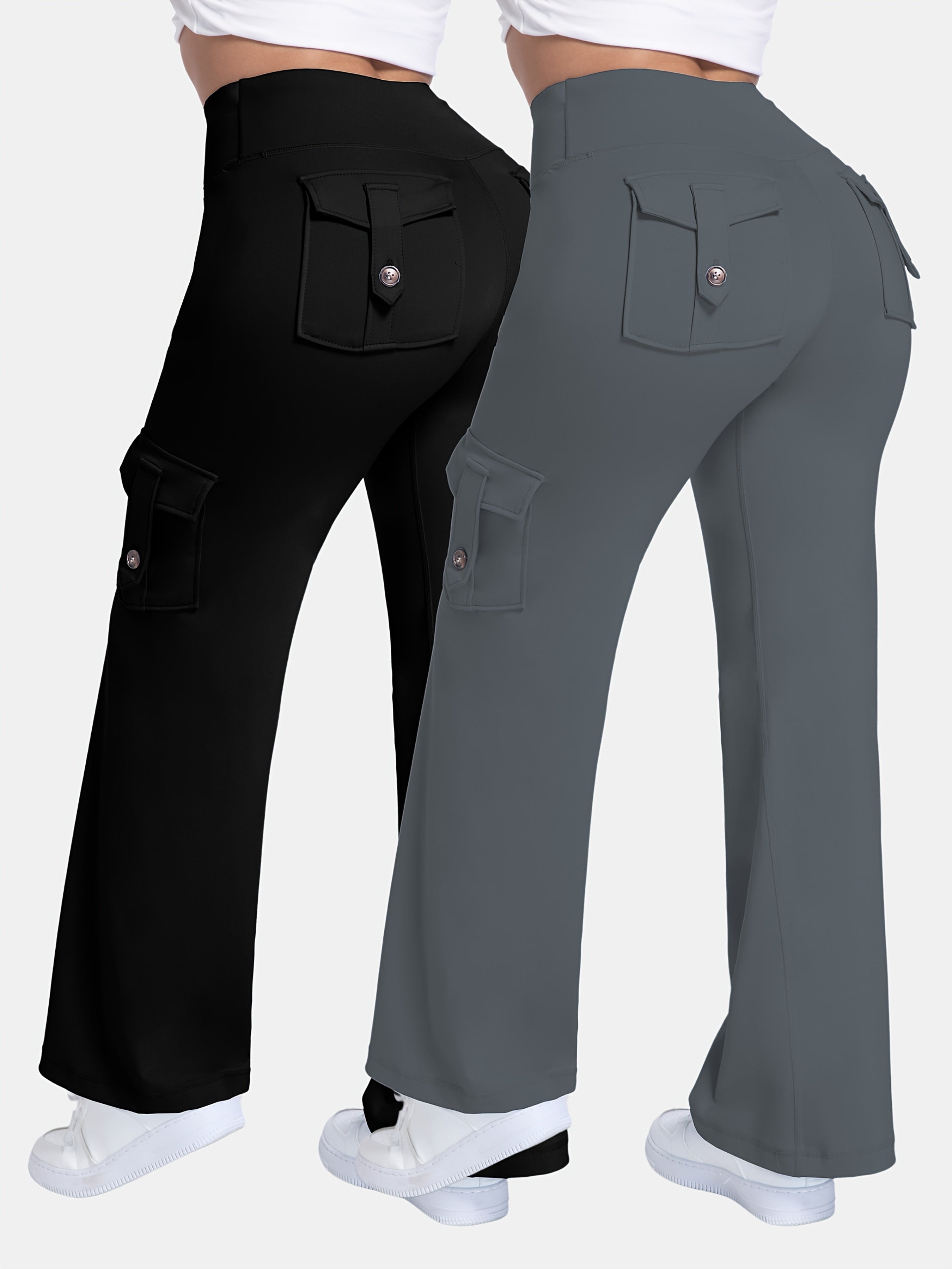 Plus Size Women's Skinny Wide Leg Pants with Pockets Moisture Wicking