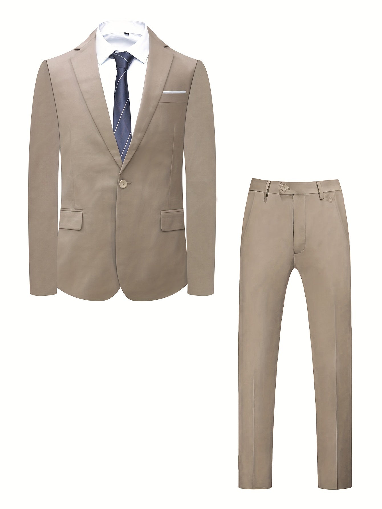 Men's Solid Color Suit with Sealed Pockets Regular Fit Trousers for Business and Weddings