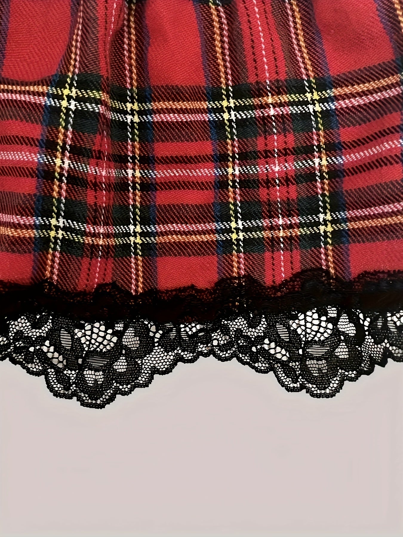 Naughty Student Costume Set Red and Black Plaid Skirt Thong Crop Top Role Play