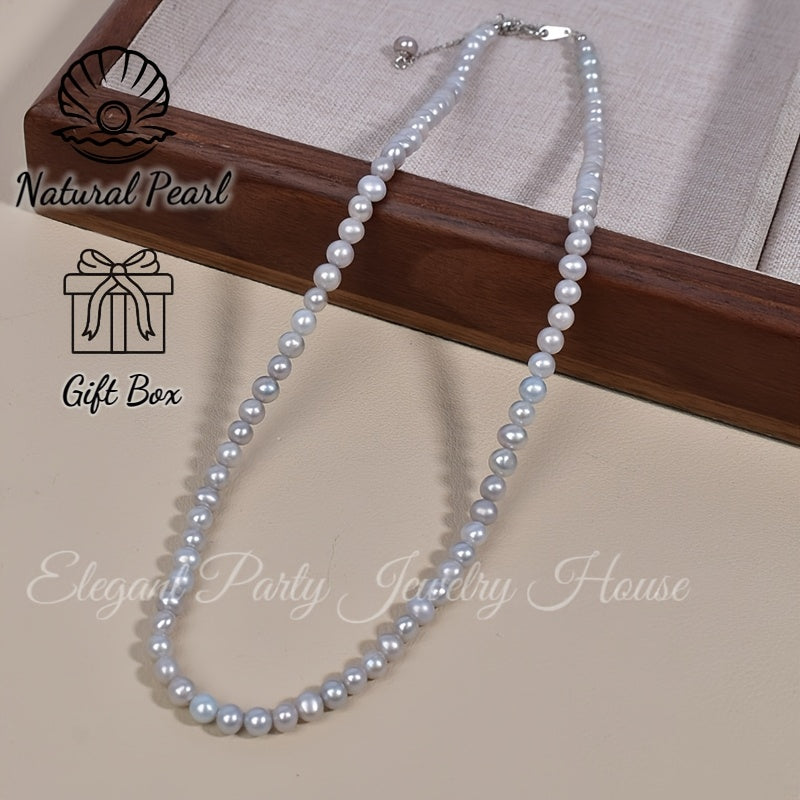 Gray Freshwater Pearl Necklace with Sterling Silver Clasp for Women