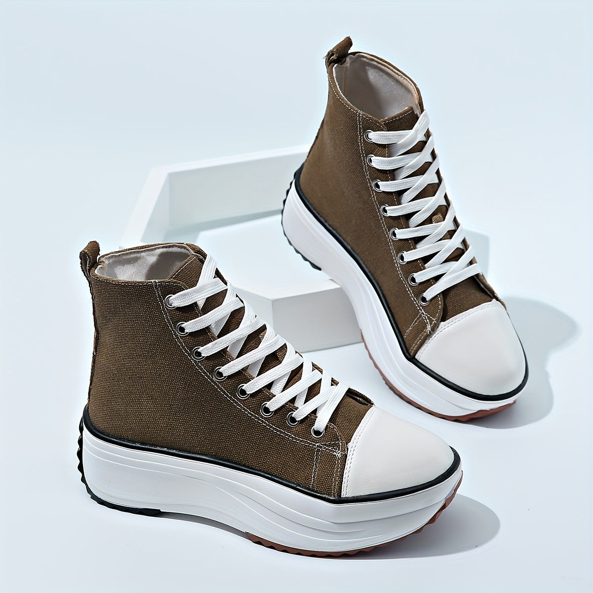 Women's Camouflage High Top Canvas Sneakers With Round Toe Lace Up Platform