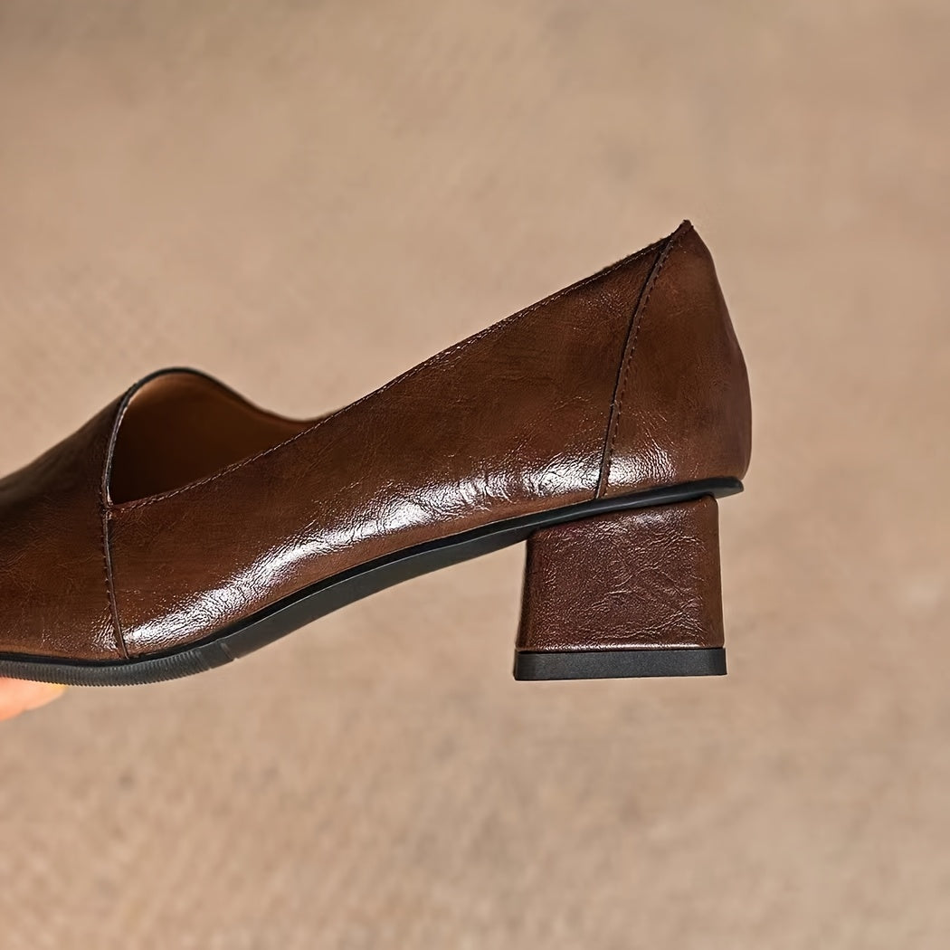 Women's Slip-On Mid-Heel Shoes Faux Cover Upper Rubber Sole Casual