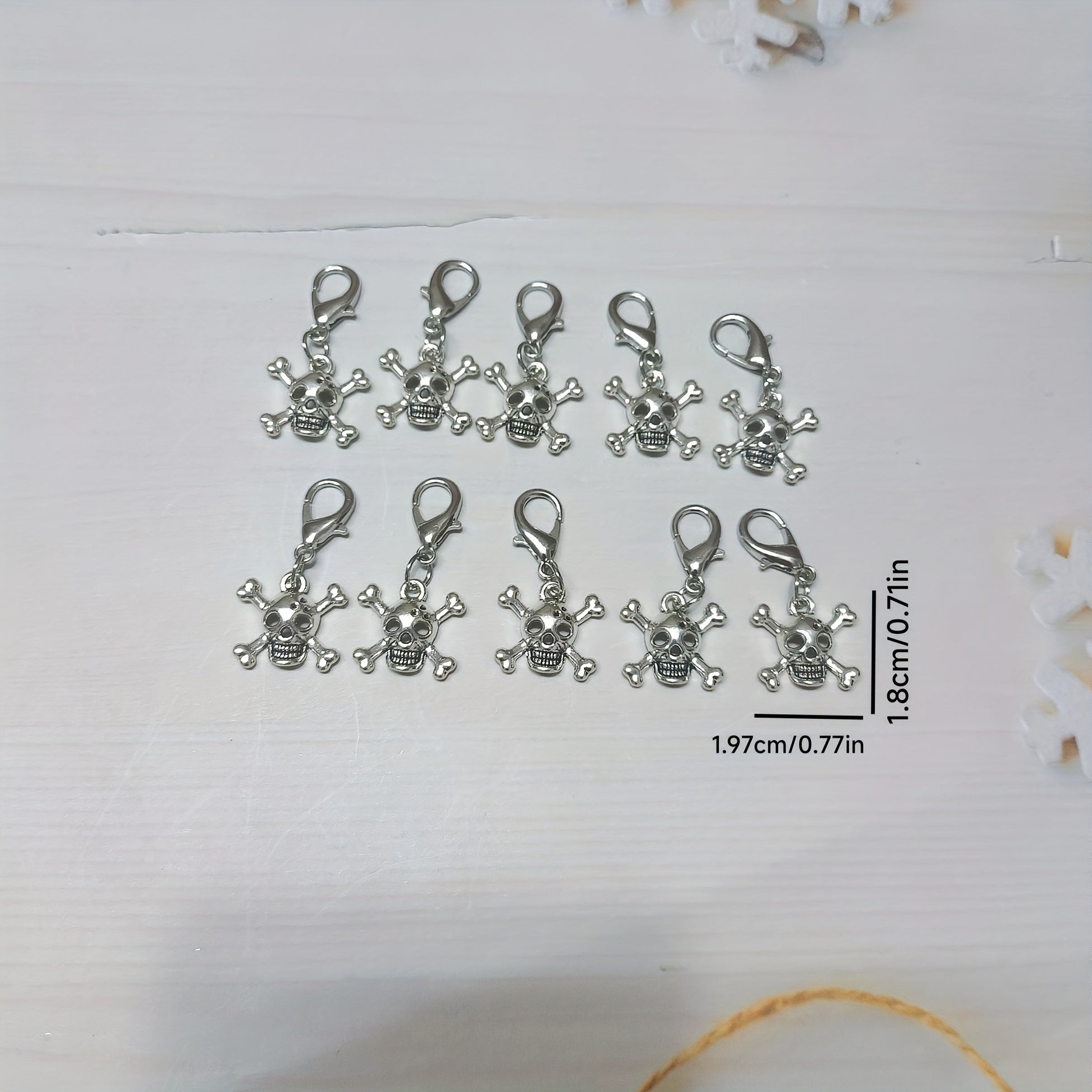 10Pcs Unisex White Zinc Alloy Punk Skull Shoe Charms for Sneakers