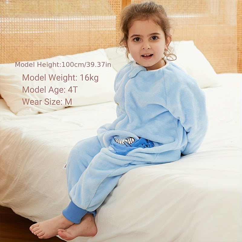 Kids Flannel Sleeping Bag with Animal Print and Zip Closure for Spring and Autumn