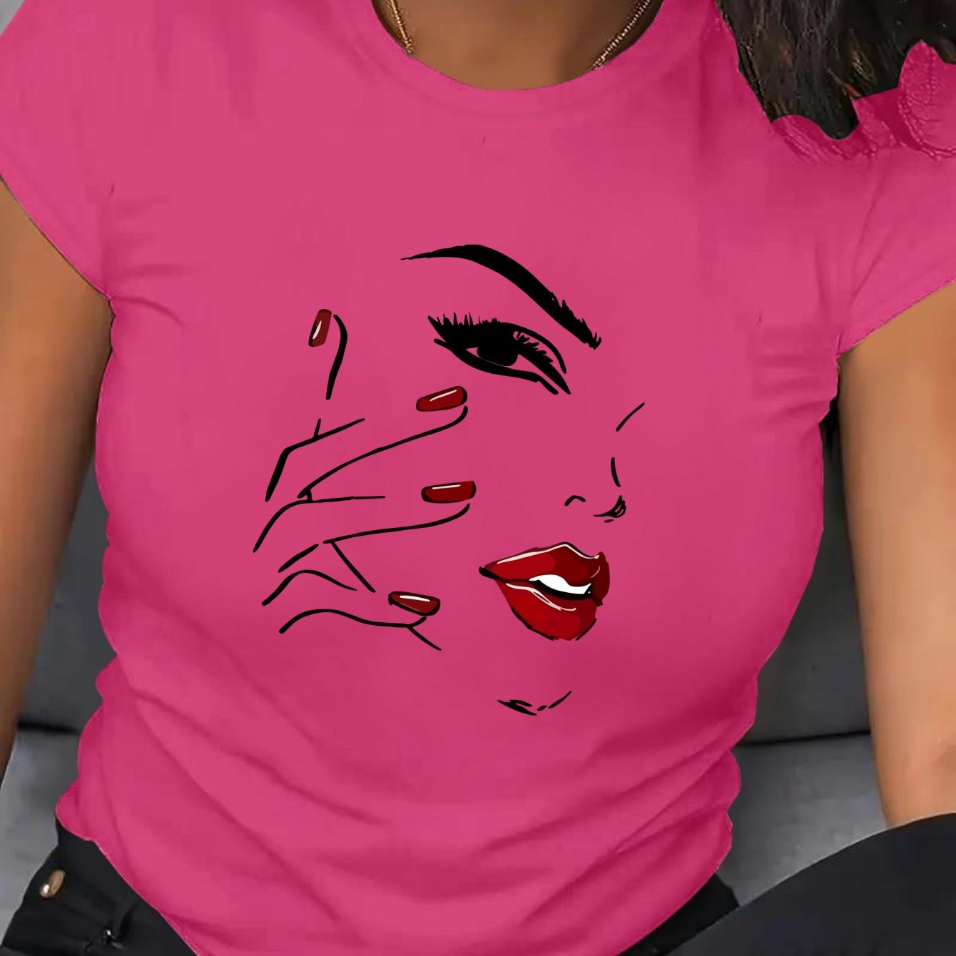 Women's Plus Size Short Sleeve T-Shirt Breathable Cotton Geometric Print Black