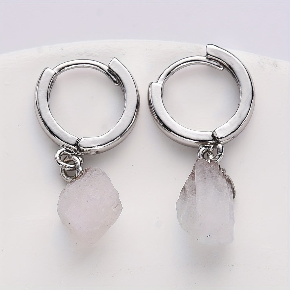 Pendientes de cobre con piedras de cristal natural para mujeres y niñas