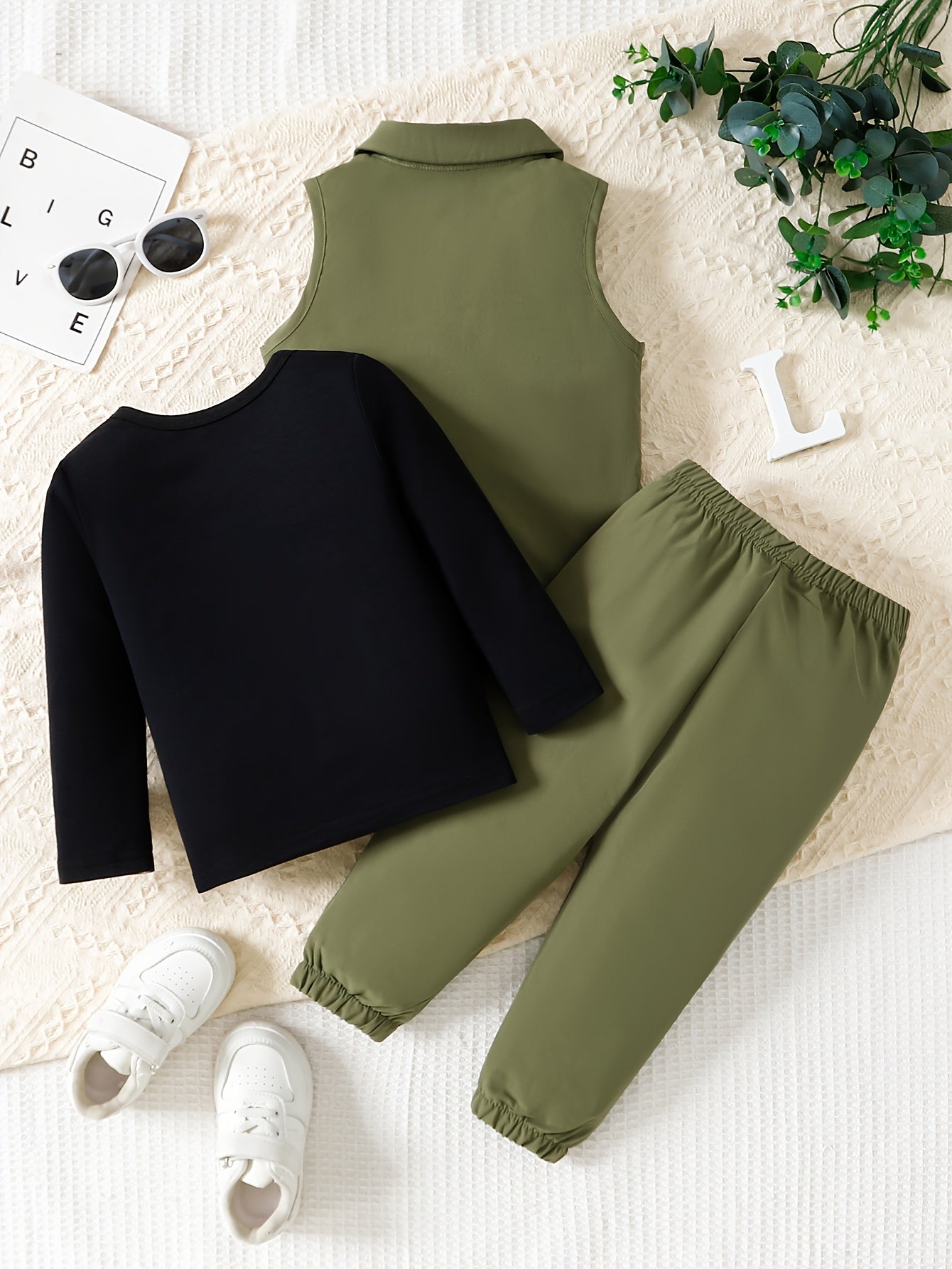 Boys Cotton Blend Casual Outfit Set Long Sleeve Shirt Vest Pants Spring Fall