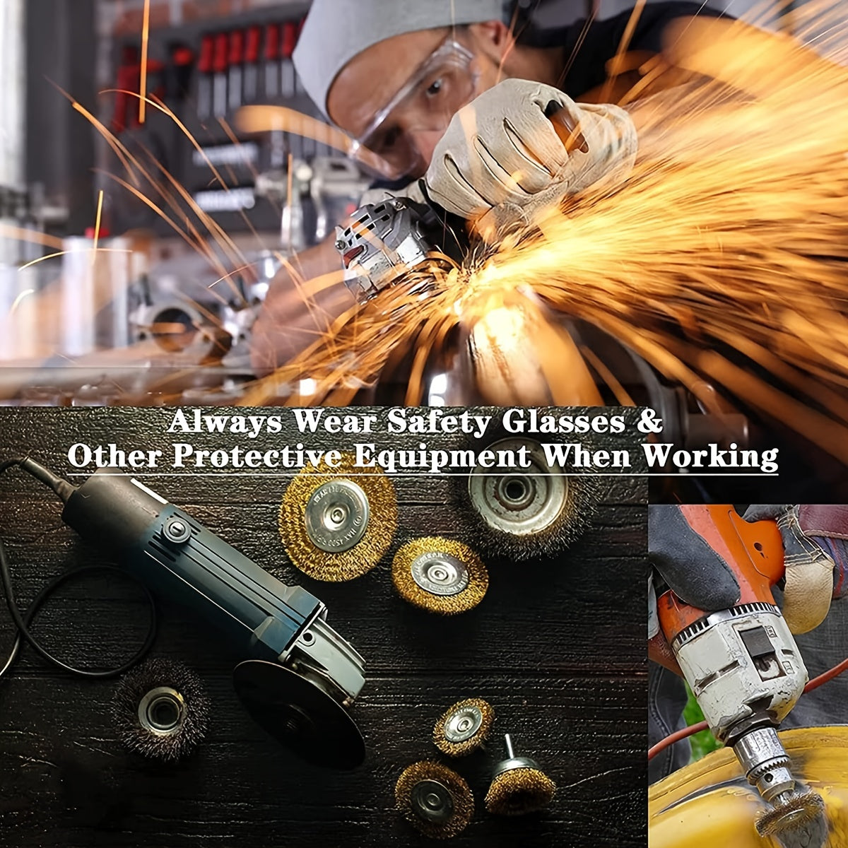 Wire Brush Wheel Set 10pcs Coarse Crimped 1/4 Inch Shank Drill Attachment