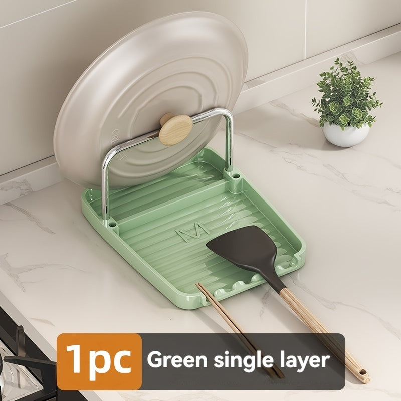 Органайзер для крышек кастрюль с держателем для ложки, экономящий место в кухонном хранении