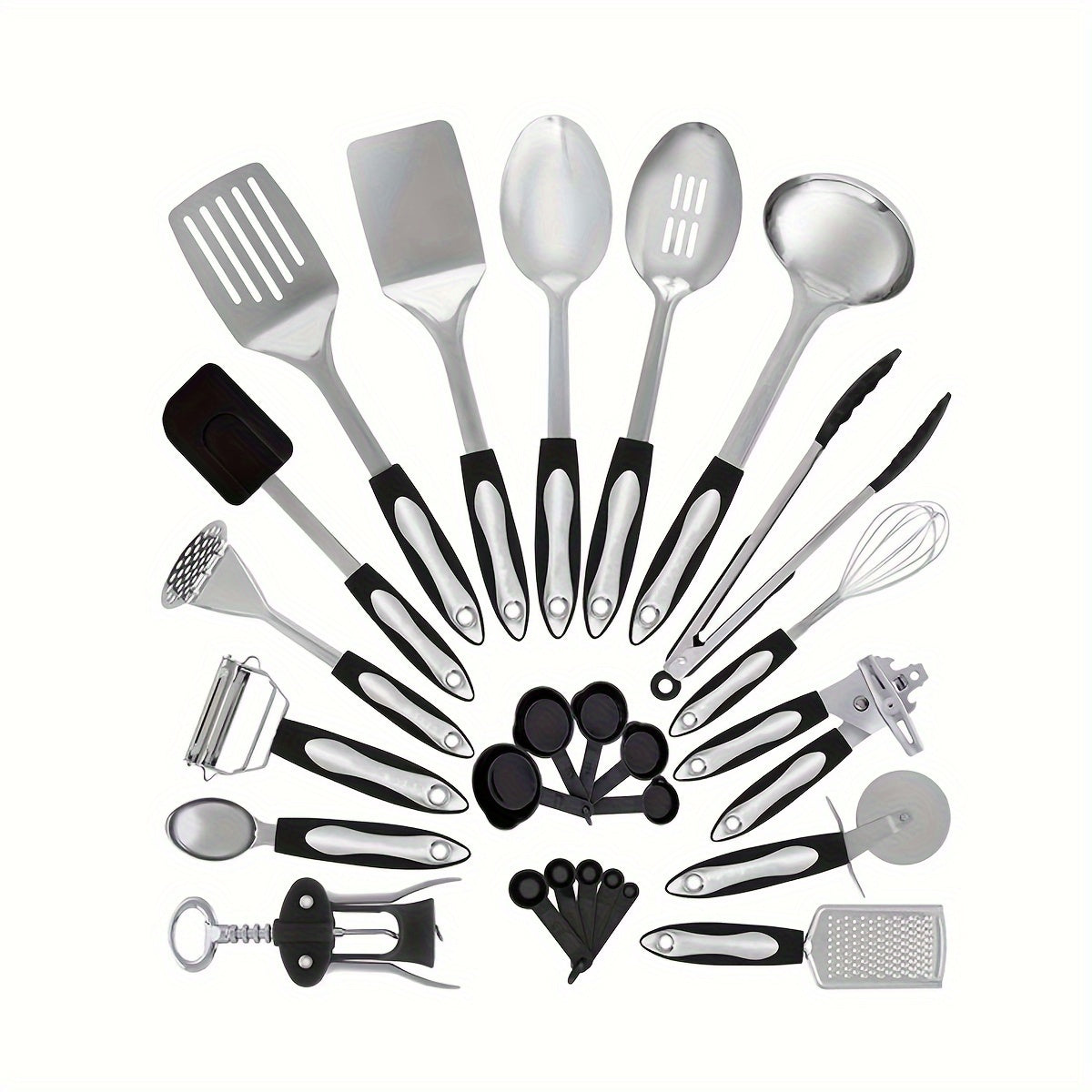 Juego de 25 utensilios de cocina de acero inoxidable, espátulas, herramientas de cocina, gadgets para el hogar