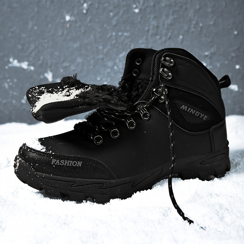 Men's High Top Hiking Boots with Plush Lining Non-Slip Sole Durable for Winter