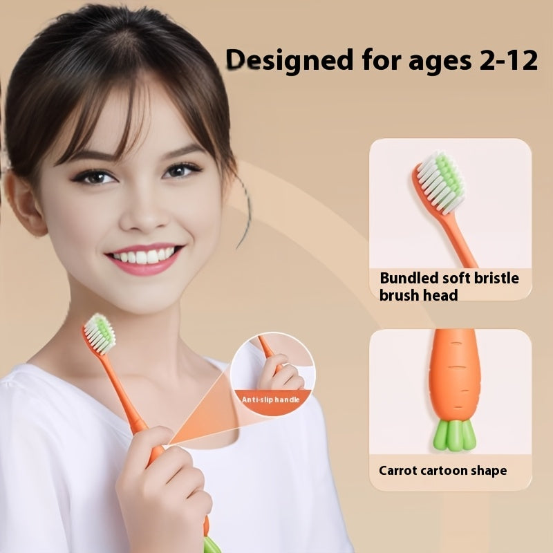 Set of 2 Cartoon Carrot Toothbrushes for Kids with Soft Bristles for Sensitive Gums