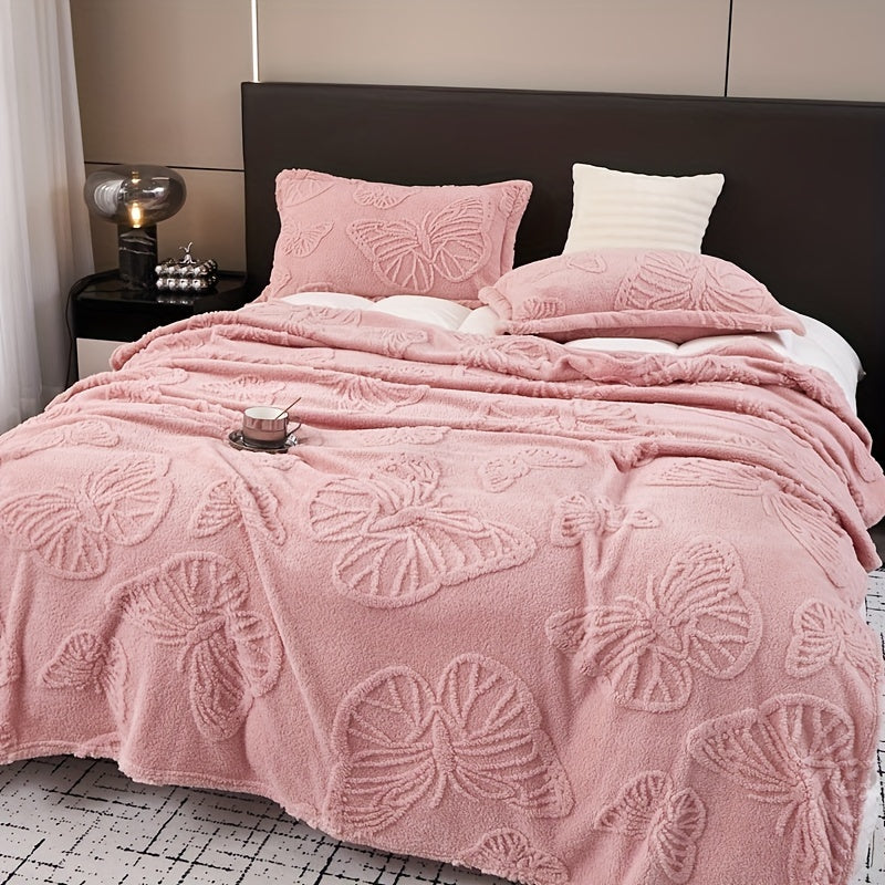 Pink Taffeta Jacquard Blanket for Bed Sofa Couch Multifunctional Butterfly Throw