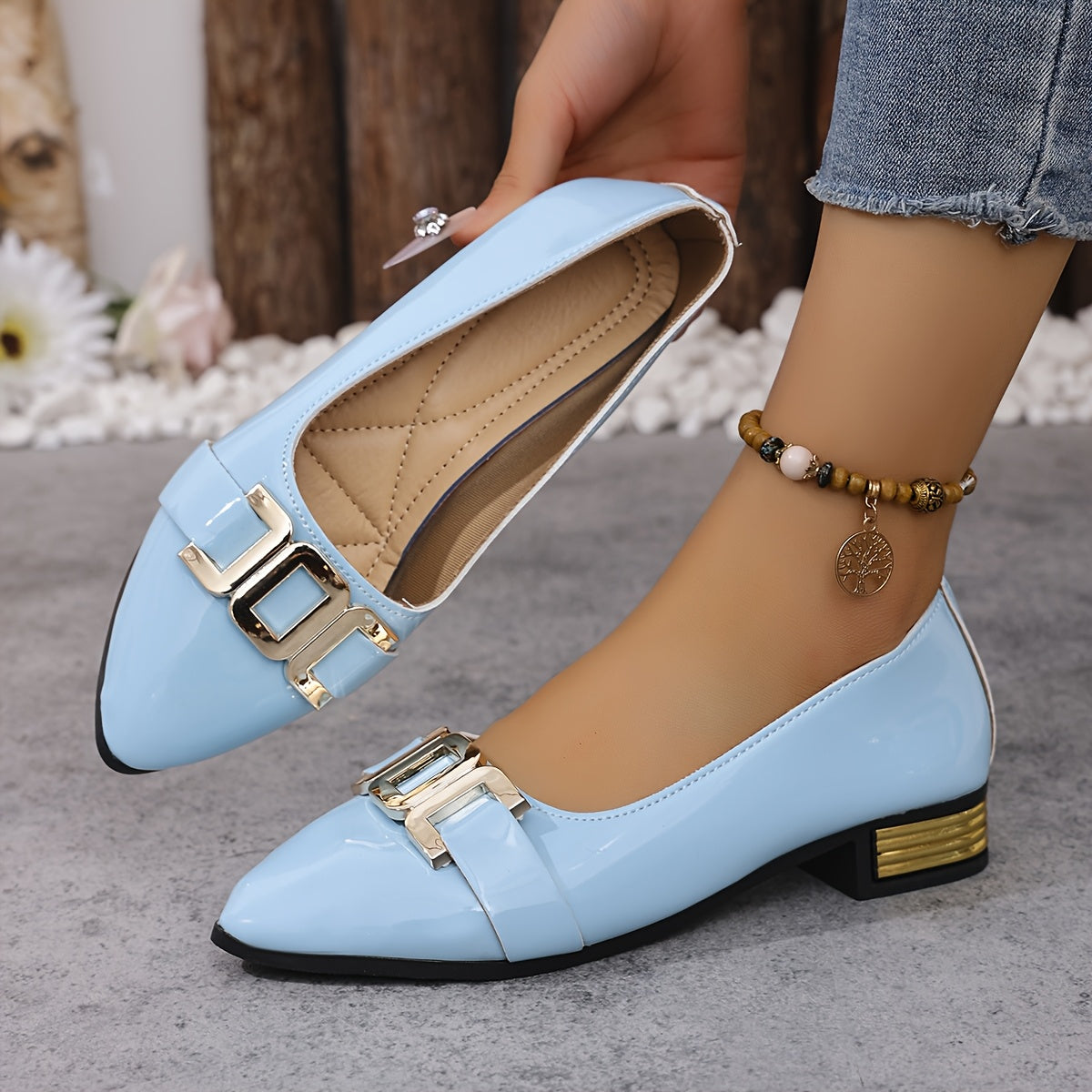 Women’s Slip-On Loafers White Metallic Accent Cushioned Sole Dress Casual