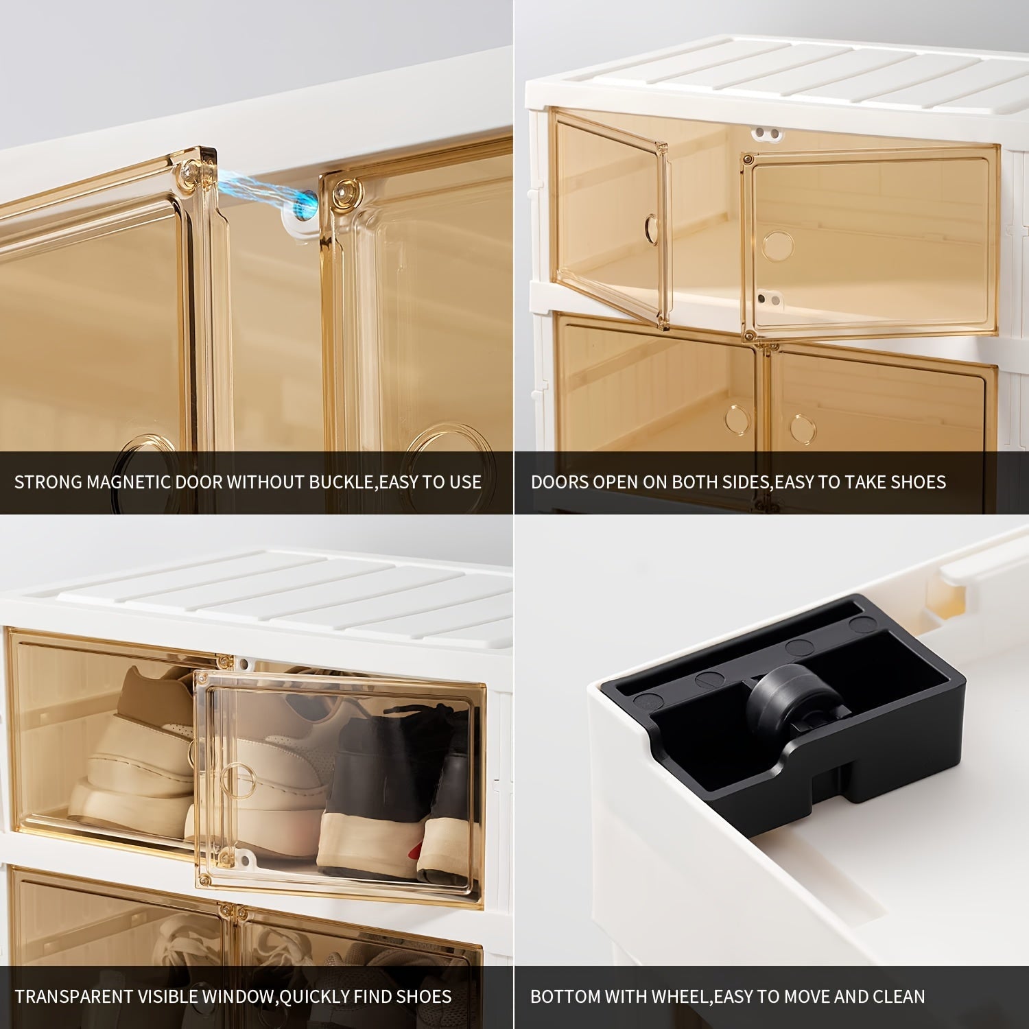 Foldable Shoe Rack with 6/9 Tiers and Clear Stackable Shoe Box for Closet Organization