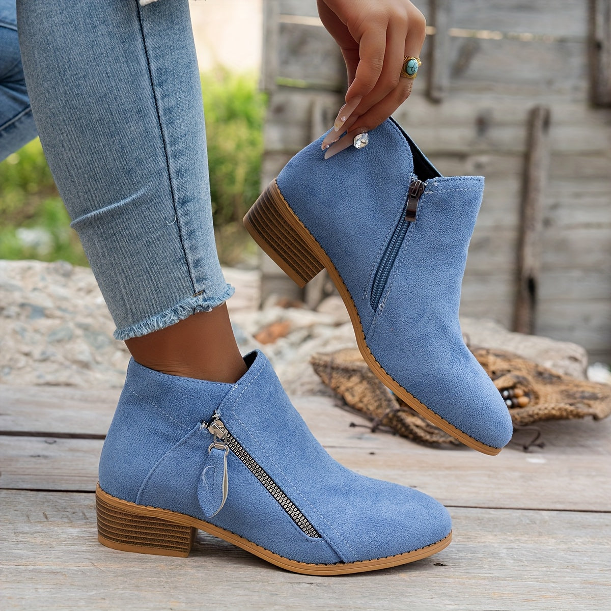 Women's Slip-On Ankle Boots Pointed Toe Winter Zipper Cushioned Sole