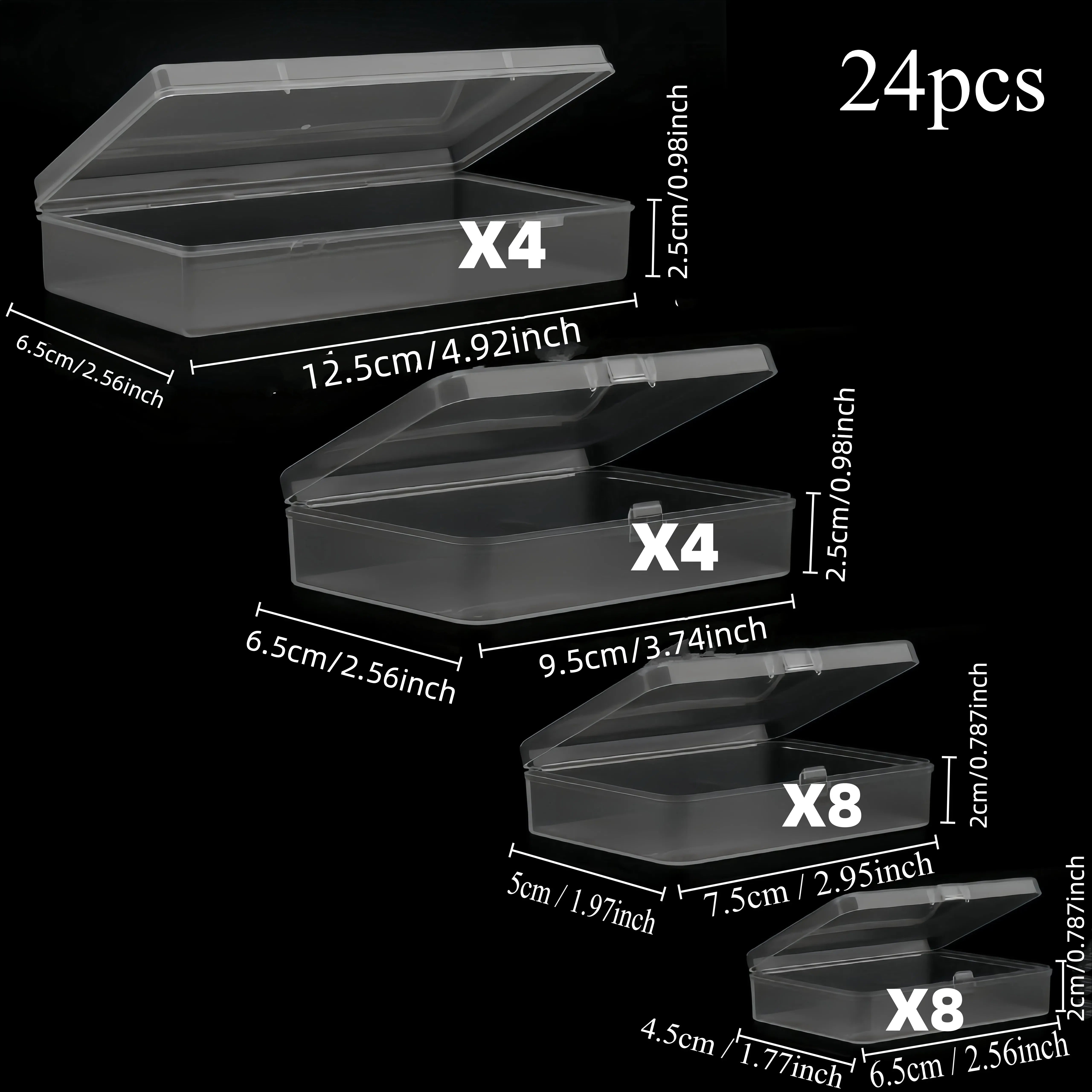 Yorug‘ plastmassa saqlash qutilari, qopqog‘i bilan, zargarlik buyumlari, tilla to‘qimalari, ofis ehtiyot qismlari va o‘yinlar uchun, 12 yoki 24 ta to‘plam