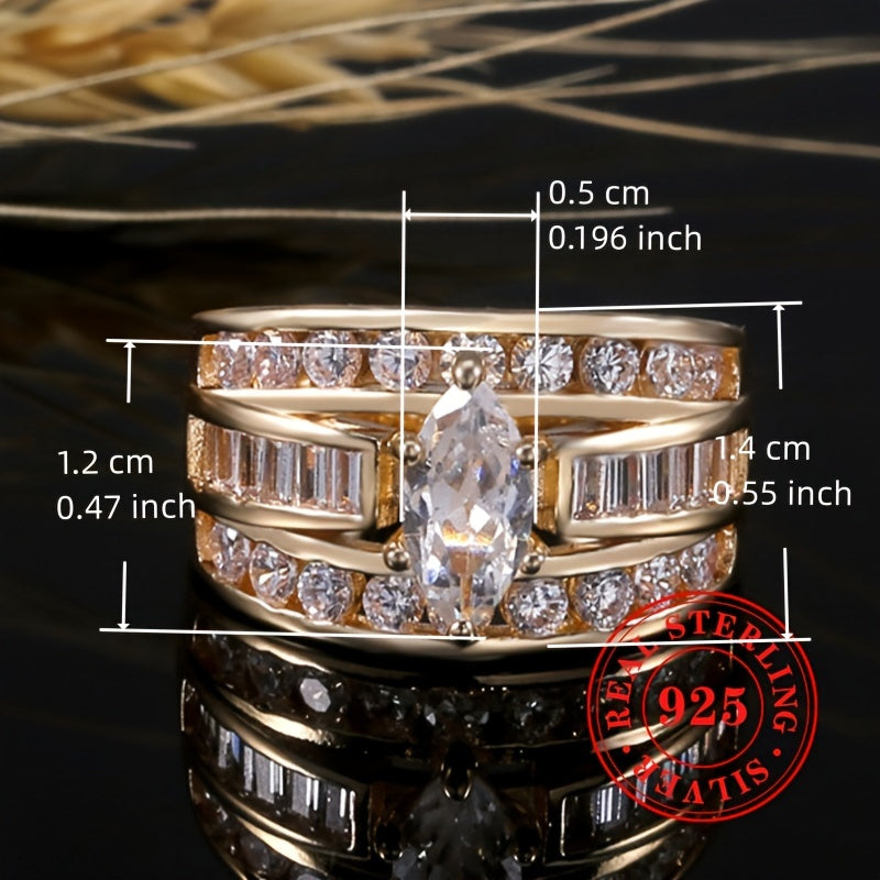 Sterling Silver Marquise Cubic Zirconia Ring for Engagement Wedding 8.8g