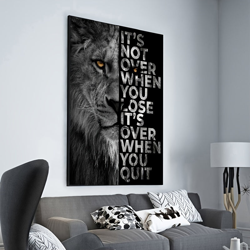 Lion Wall Art Canvas Painting with Positive Quote for Home and Office Decor