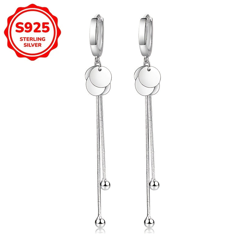Women's Silver Earrings with Round Tassel Pendants, 925 Silver, 3g