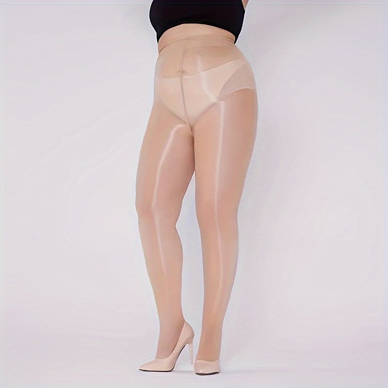 Plus Size Women's High Waist Shiny Pantyhose Tights for Fall Slimming Hosiery 2 Pack