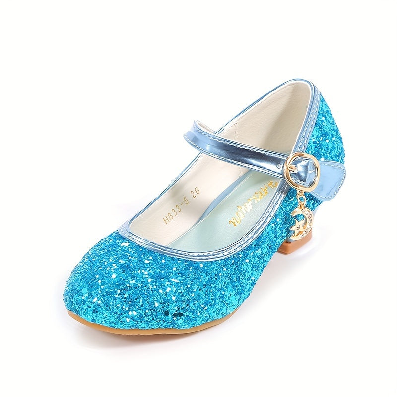 Girls Sequin High Heels Lightweight Non-Slip Dress Shoes for Parties and Autumn