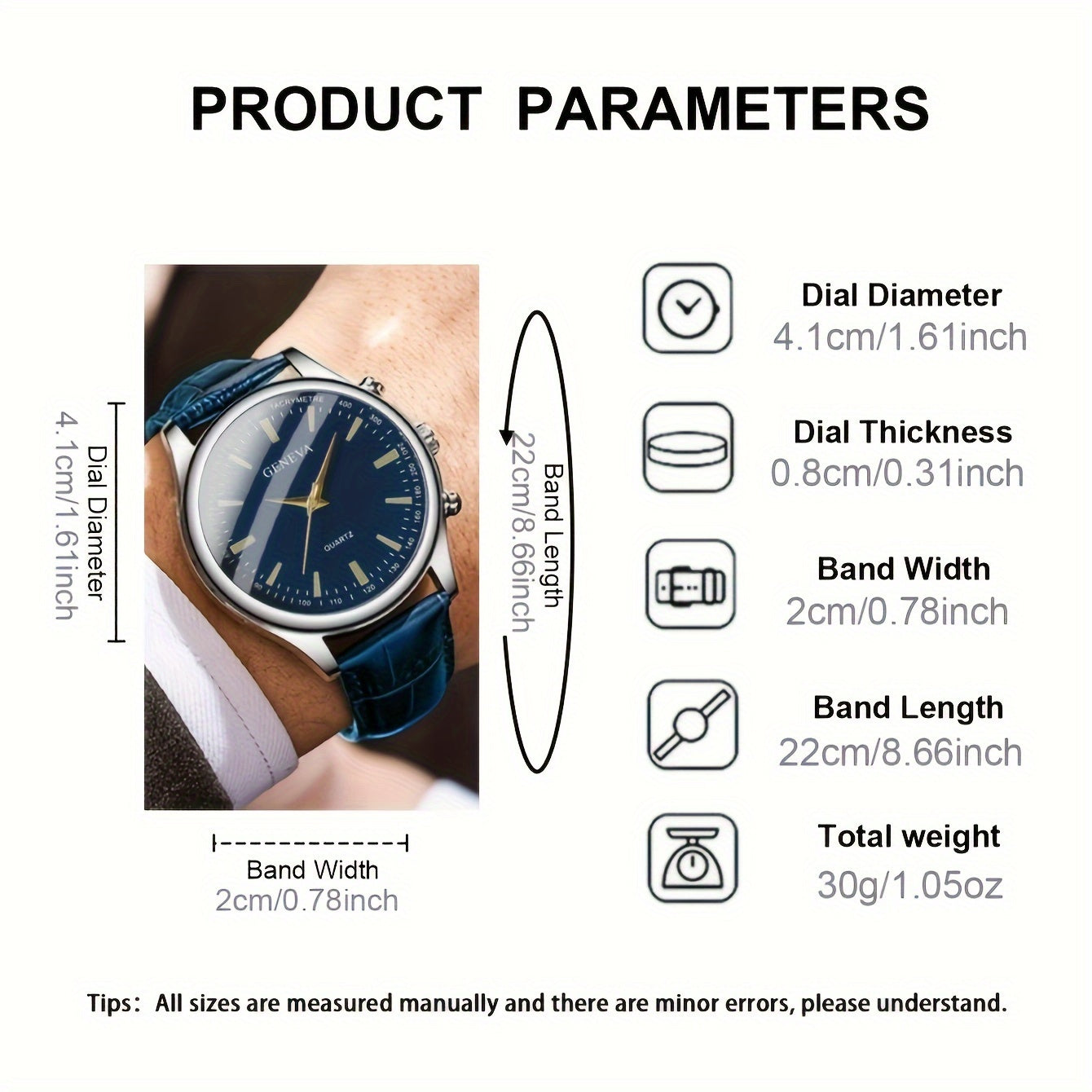 Reloj de cuarzo para hombre con esfera circular, correa de cuero sintético, caja duradera de aleación de zinc