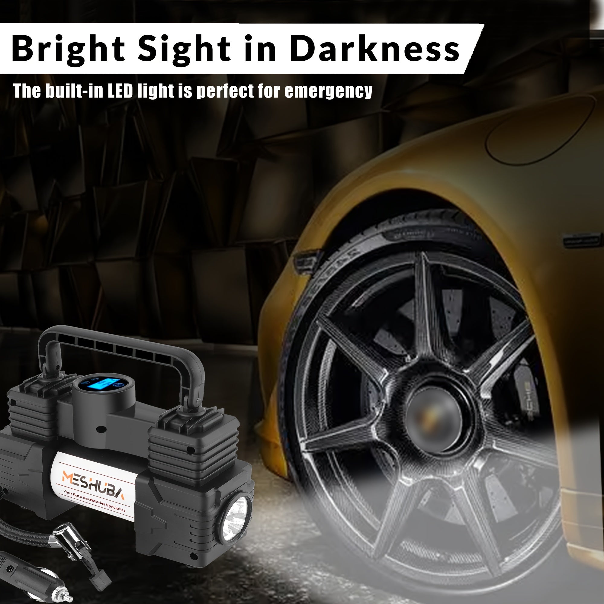 12V Portable Tire Inflator Air Compressor with Digital Gauge LED Light for Car Bike Motorcycle