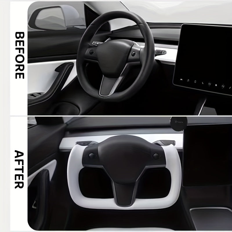 Car Steering Wheel Cover Black White Nappa Yoke for Tesla Model Y 2024