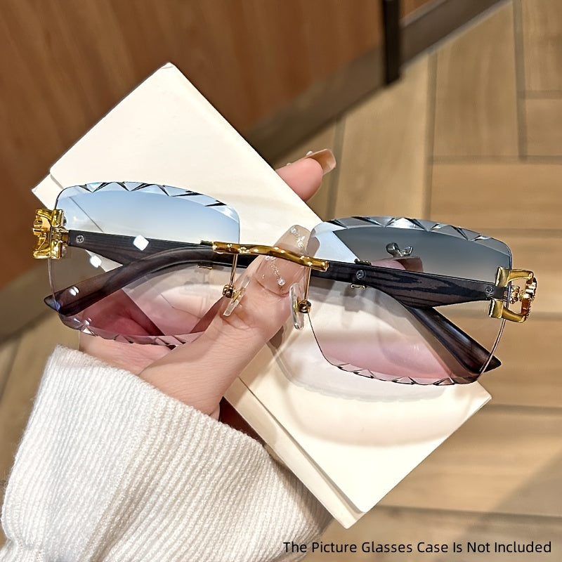 Модные безободковые очки с металлическим леопардовым акцентом и градиентными линзами для пляжа и активного отдыха