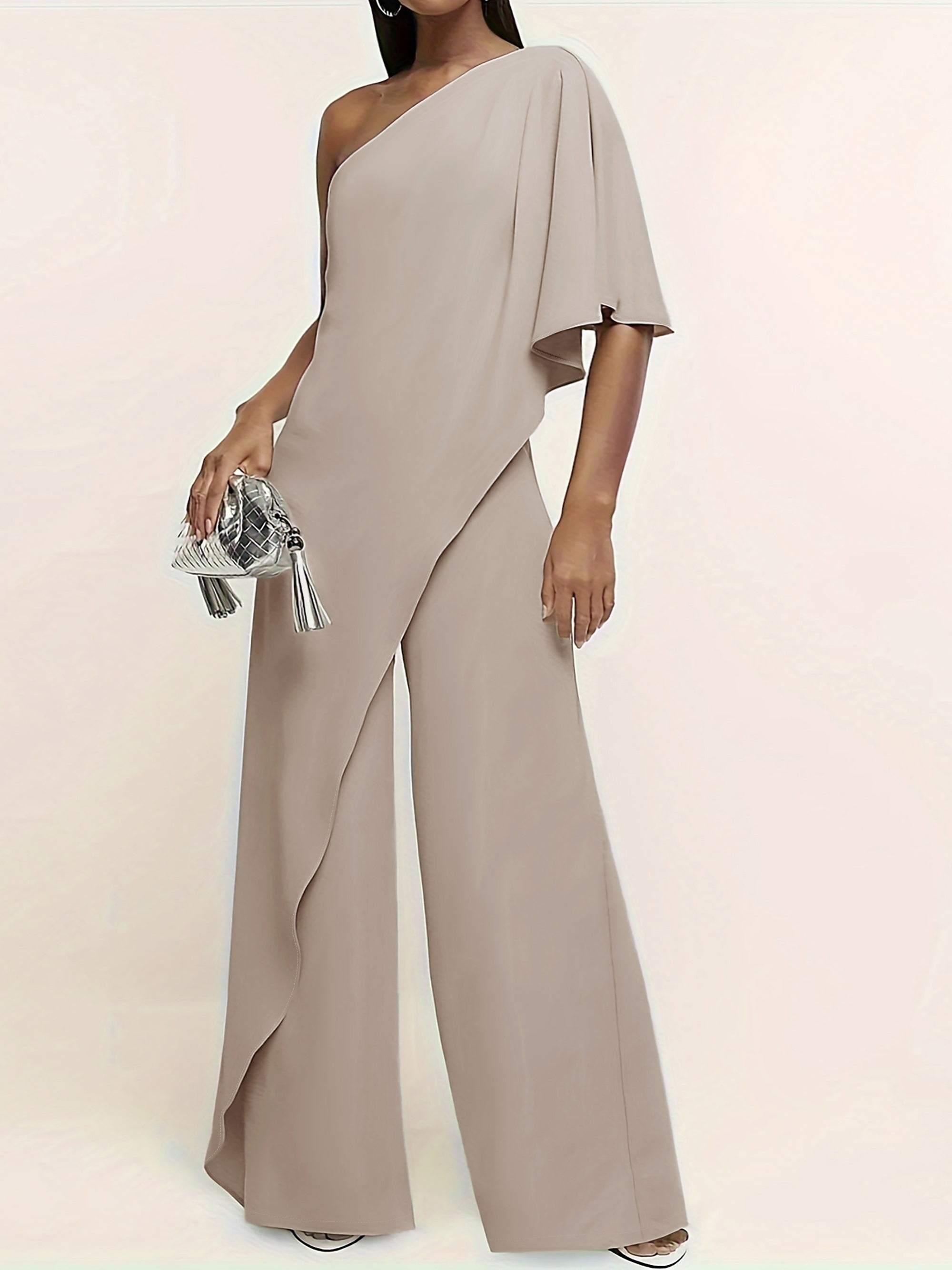 Plus Size Women’s One-Shoulder Jumpsuit Polyester Wide Leg Pants All-Season