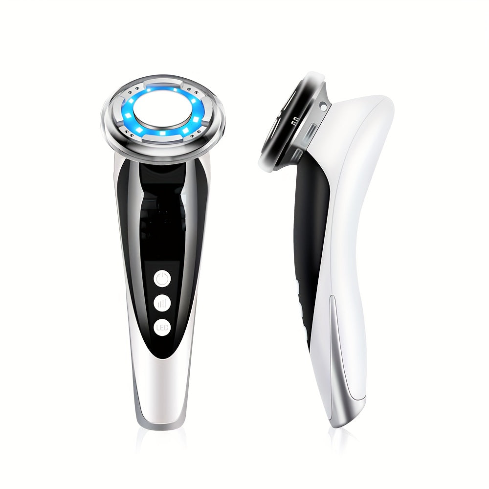 Masajeador facial portátil de mano con carga USB y vibración suave en beige claro