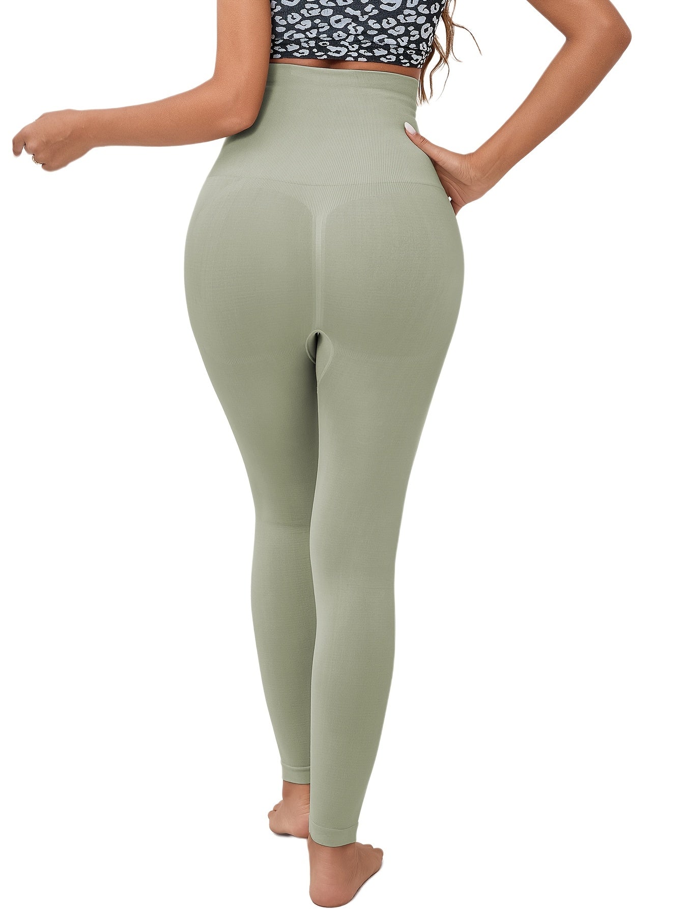 High-Waisted Yoga Pants Tummy Control Seamless Silicone Waistband Butt-Lift Solid Knit Fabric