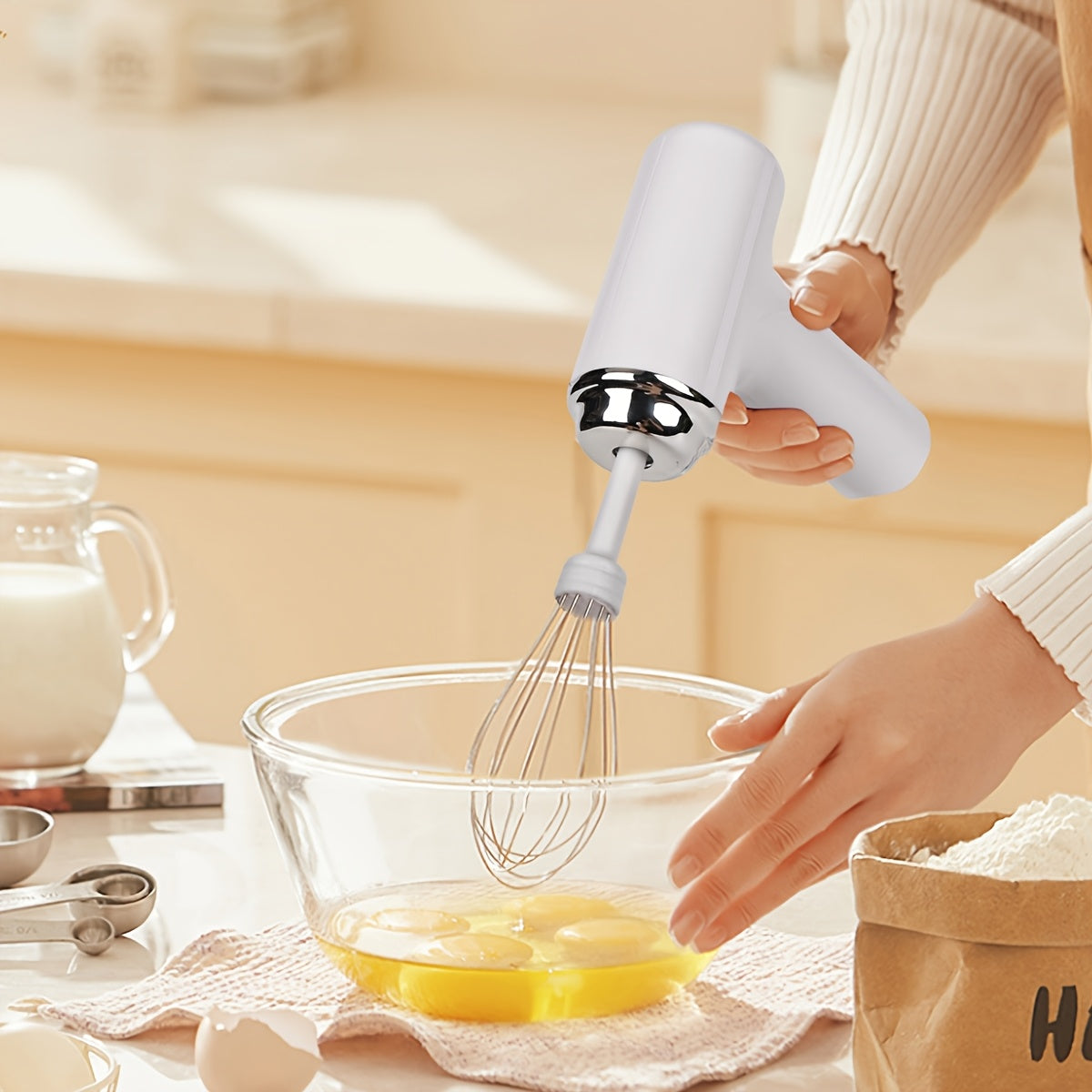 Беспроводной электрический ручной взбиватель для яиц - перезаряжаемый через USB, легкий кухонный миксер с 3 скоростями