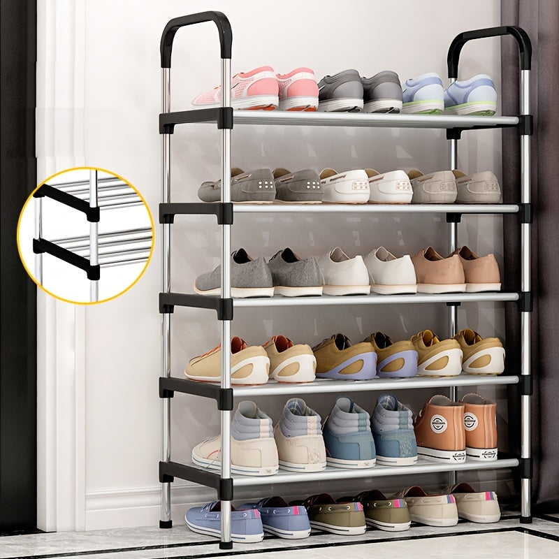 Black Metal Shoe Rack with 4-6 Tiers Dustproof Space-Saving Storage