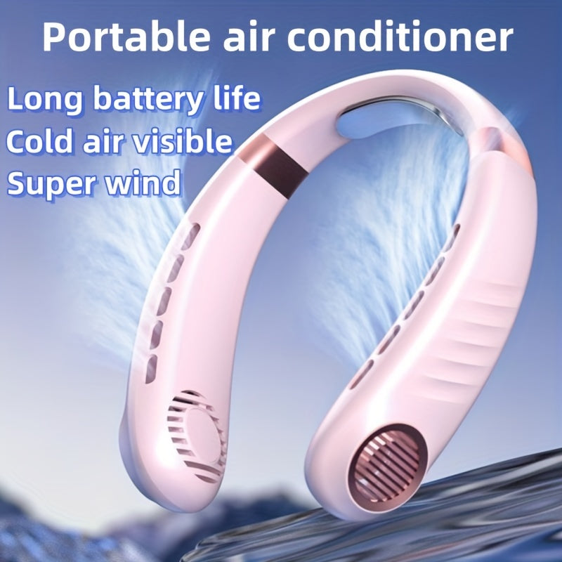 Portable bladeless neck fan with USB charging 5-speed digital display cooler for travel and camping lightweight ergonomic design