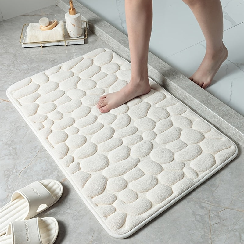 Memory Foam Bath Mat Non-Slip Pebble Design Water-Absorbent Polyester Rug