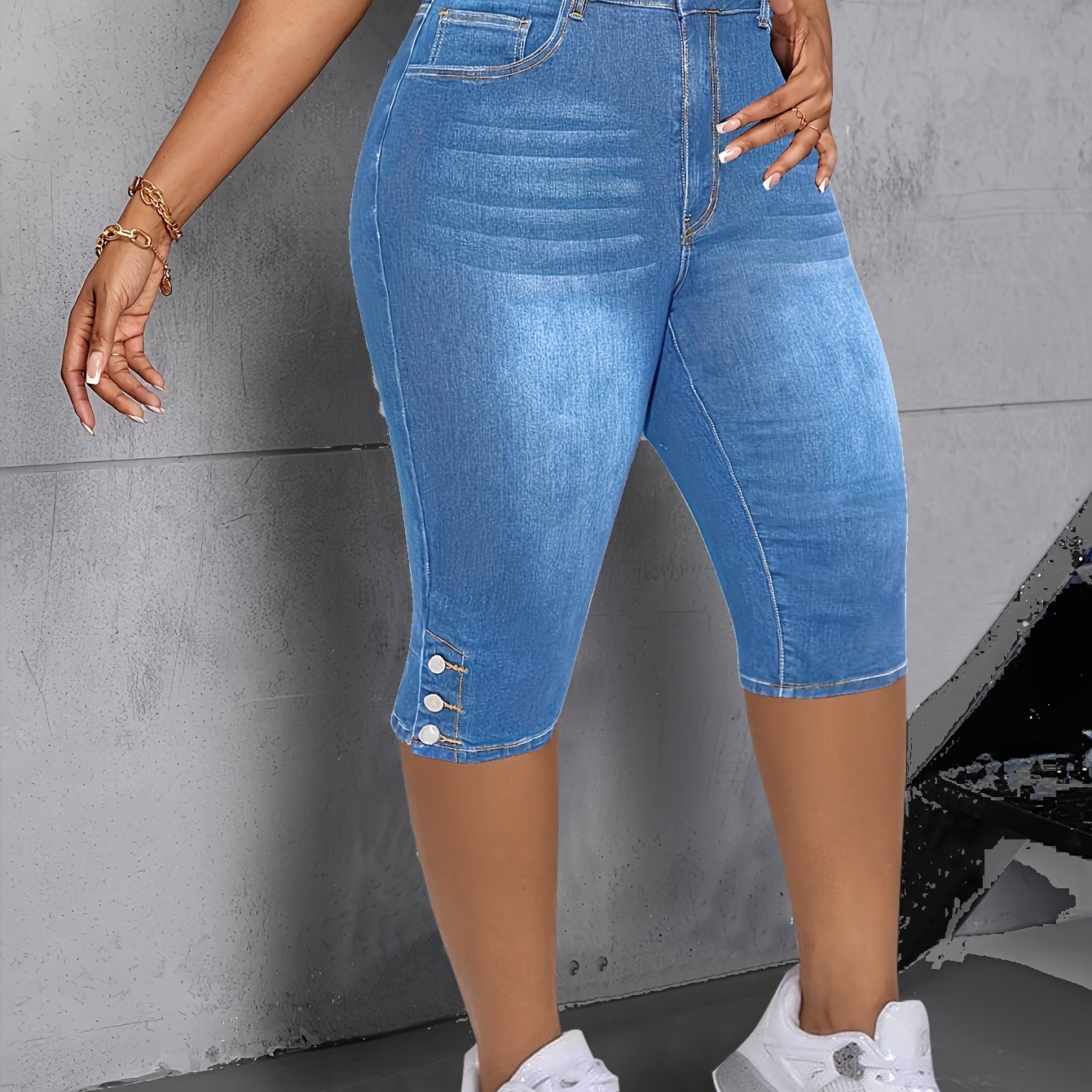 Plus Size Stretch Mid-Rise Straight Leg Pants Elastic Waist Casual Trousers