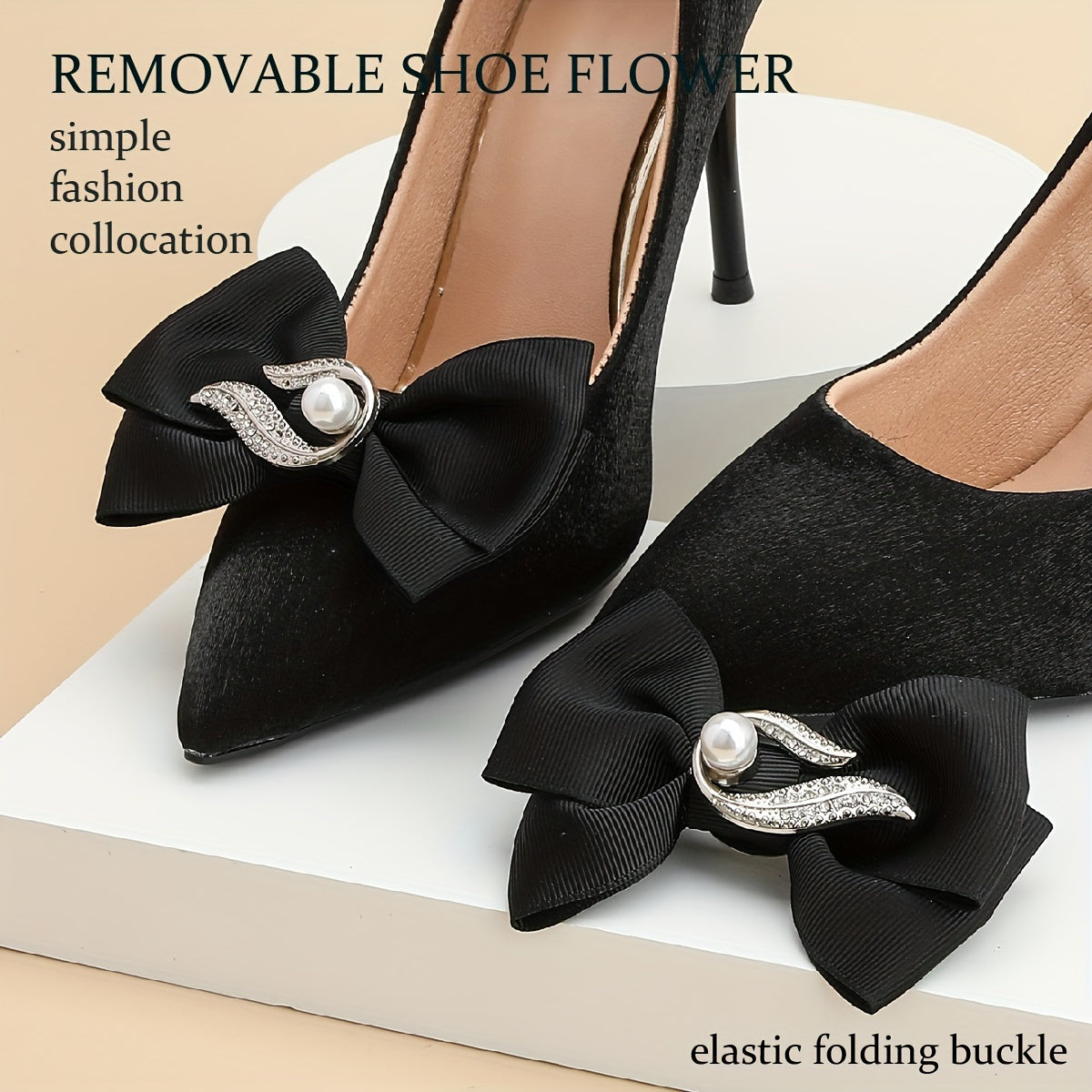 Women Retro Bow Design Detachable Shoe Buckles for High Heels Decoration