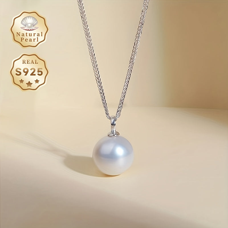 Vintage June Birthstone Pearl Pendant Necklace 13-14mm Freshwater Silver Chain